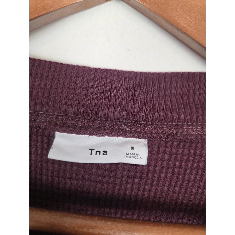 Tna Aritzia Womens Waffle Knit Raglan Long Sleeve Thermal Top Burgundy Plum S - Picture 6 of 7